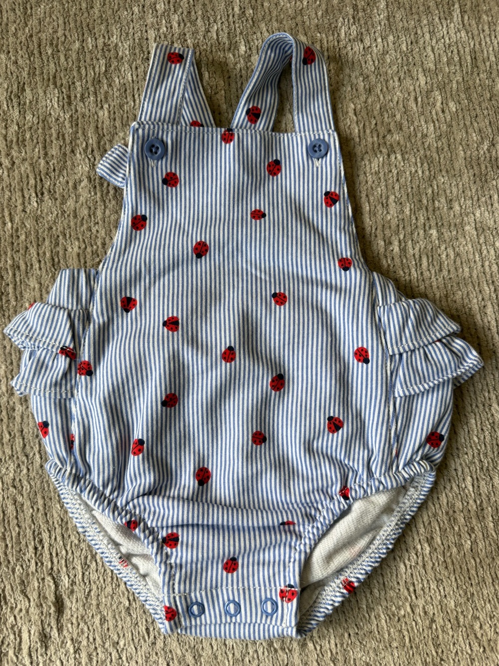 Carter’s Baby 6M Ladybug Blue Stripe Ruffle Bubble Romper Overalls